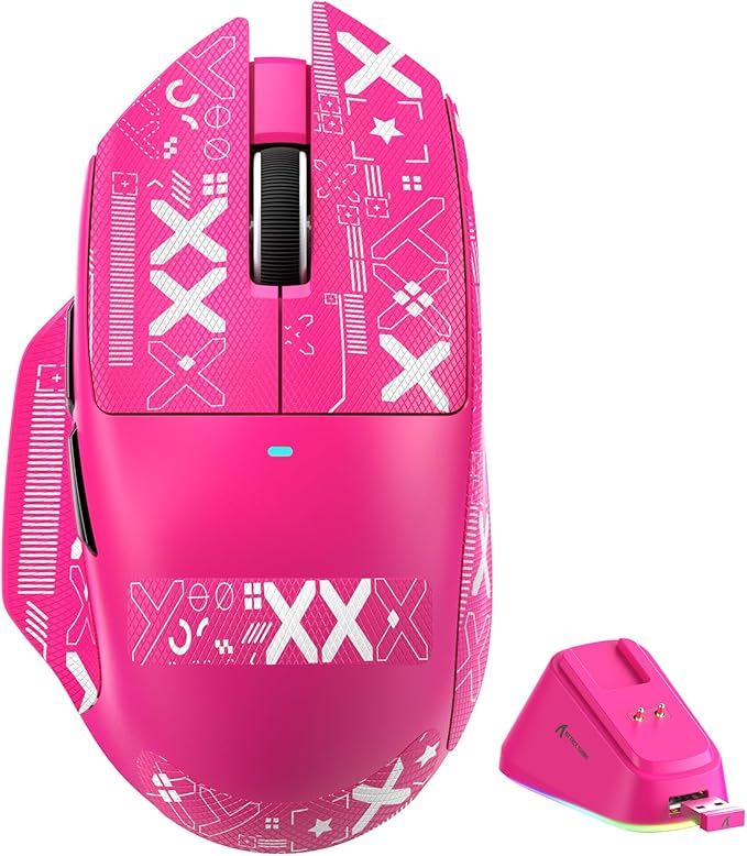 ATTACK SHARK V6 65g Wireless Gaming Mouse with RGB Magnetic Charging Dock,BT/2.4G Wireless/Wired Mouse 1K Polling,PixArt PAW3311 Sensor,25K DPI,Tape,Programmable Gamer Mice for PC/Win/Mac (Rose)
