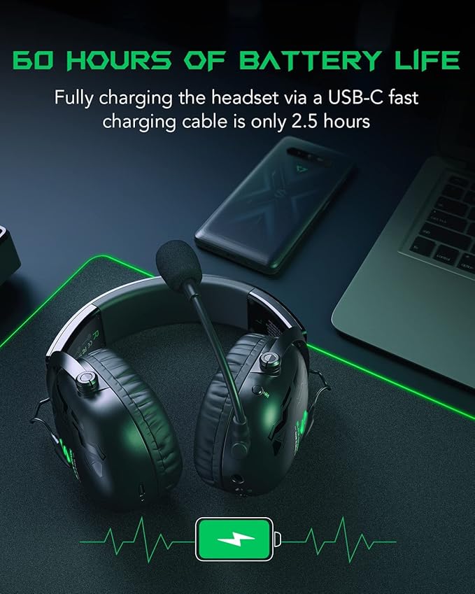 Black Shark Wireless Gaming Headset with Microphone, Bluetooth Xbox Headphone - Fast Connection, No Delay - 2.4GHz USB Headphone with Over Ear Memory Foam for PC, PS5, PS4, Xbox