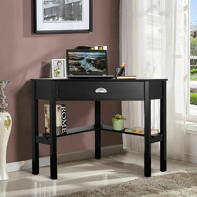 Corner Wood Desk Laptop Writing Table Computer Workstation Home Office Furniture Black