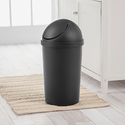 Sterilite 6 Pack SwingTop Wastebasket, Round Trash Can w/Swing Top Lid 3 Gallon, Black