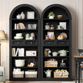 RALGEND Arched Bookshelf Set of 2, 73" Tall Arch Bookcase with Drawer, 6-Tier Farmhouse Book Shelf, Wooden Bookshelf with Open Display Shelves for Living Room, Office, Adjustable Shelves, Black