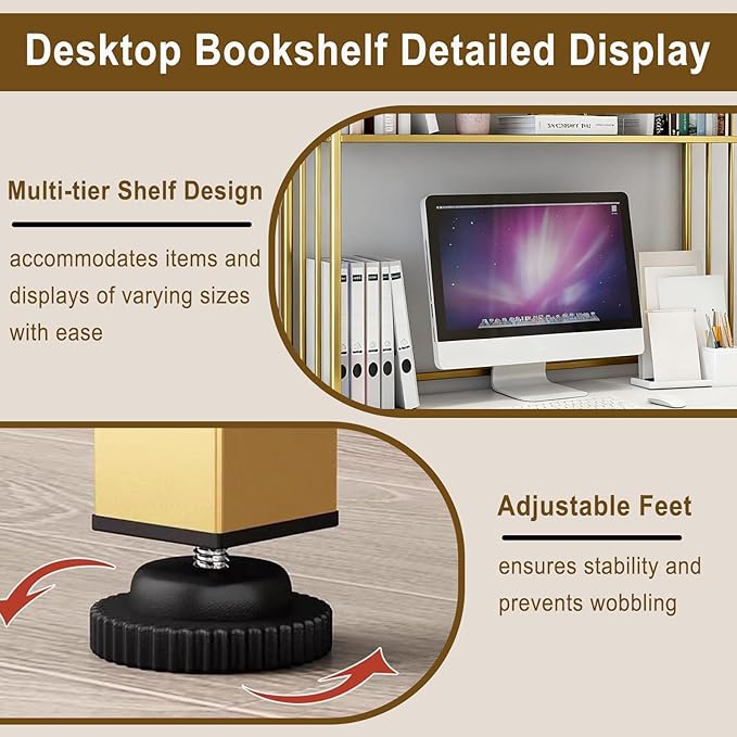 29.5" Desk Shelf, 2-Tier Desktop Hutch Bookshelf, Metal Display Rack Countertop Storage Organizer Shelf for Home Office