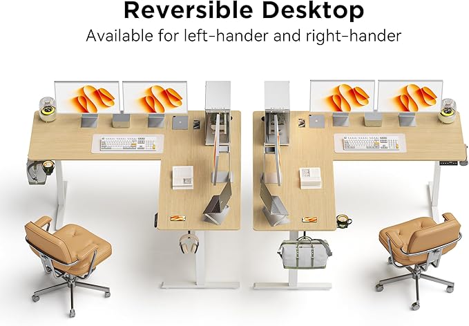 WALKINGDESK 63X55 Inches Reversible L Shaped Standing Desk Height Adjustable with Cup Holder, Electric Corner Computer Desk, Sit Stand up Home Office Desk, Ergonomic Gaming Desk, Oak