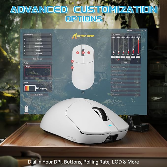 MAMBASNAKE×Attack Shark X8 Plus Wireless Gaming Mouse,Tri-Mode Connection,40000 DPI Ultra Lightweight,PAW3395PRO Sensor,150h Battery Life,5 programmable Buttons for Windows/Mac/Linux/XP-White