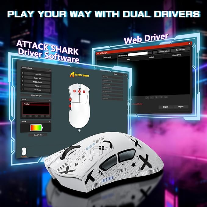 ATTACK SHARK V3 PRO Wireless Esports Gaming Mouse with Magnetic Charging Dock:62g Lightweight-1K Polling-25K DPI-PAW3311 Sensor,Wired/BT/2.4Ghz Programmable,BK52820 IC for PC Laptop Gamer(White+Tape)