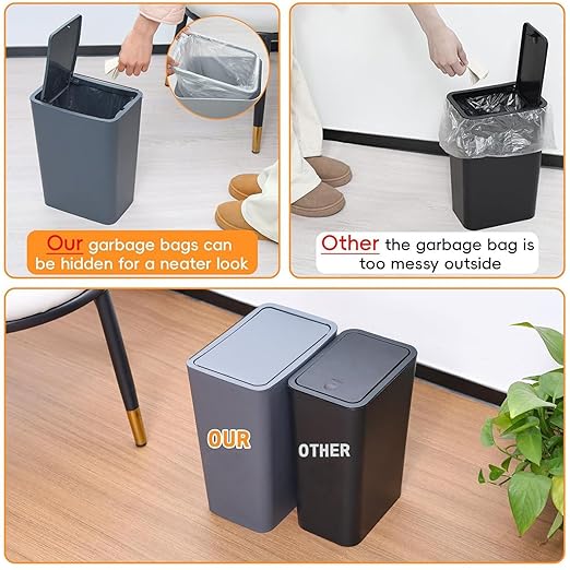Yieach 12L Black Slim Bathroom Trash Can with Lid,3.17 Gallon Pet/Dog Proof Kitchen Trash Can,Rectangle Thin Garbage Can,Covered Waste Basket,Narrow Small Plastic Trashcan for Room,Bedroom,Office,3PCS