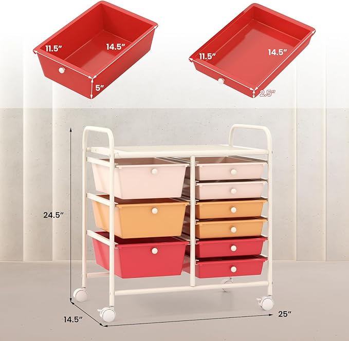Moccha 9-Drawer Rolling Storage Cart - Under Desk Storage Drawers with wheels for Craft Art Supply Paper Salon, Scrapbook Paper Tools, Mobile Utility Cart for Classroom, Macaron