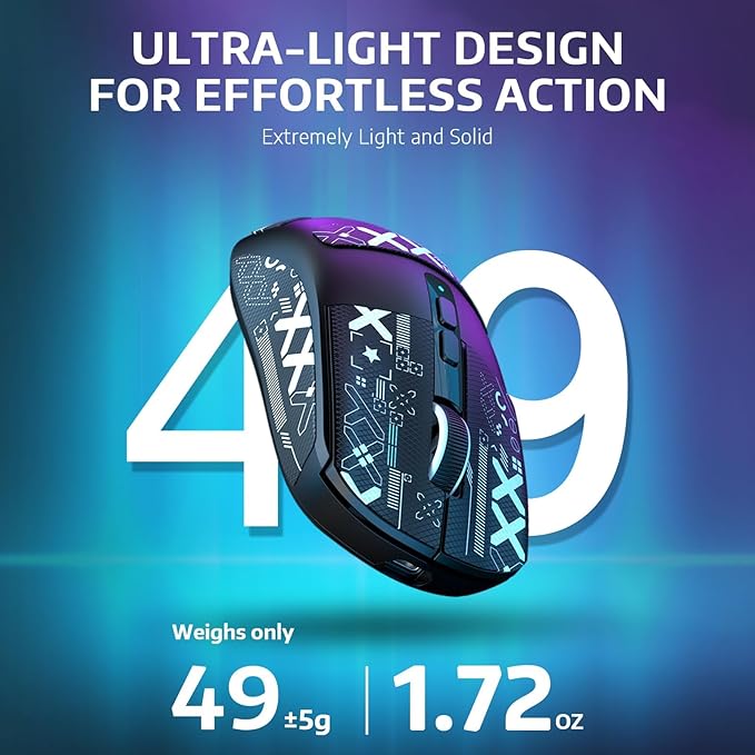 MAMBASNAKE Attack Shark X6 Wireless Gaming Mouse,RGB Magnetic Charging Dock,49g Ultralight X3 Upgrade,Tri-Mode 2.4GHz/BT5.2/USB-C,PAW3395 Sensor 26KDPI,G502 Programmable Mice for Win/Mac - Black&Tape