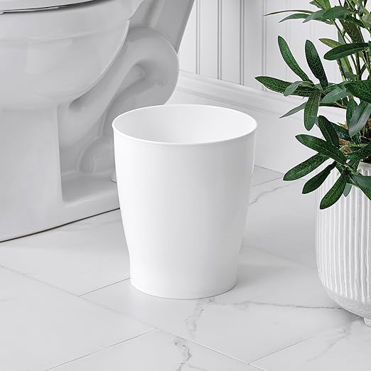 iDesign Small Round Plastic Bathroom Trash Can - Ideal for Bathroom or Office - Set of 2 - White