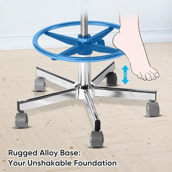 Adjustable Rolling Stool with Wheels & Adjustable Foot Ring, Office Drafting Chairs,Rolling Adjustable Stool,Heavy Duty Rolling Chair for Office Home Work Spa Studio Lab Counter Salon Bar Kitchen Shop