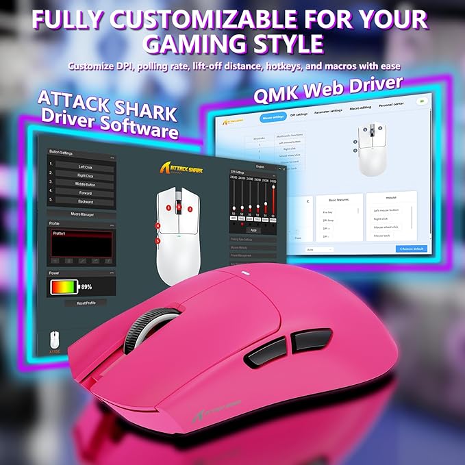 MAMBASNAKE Attack Shark X11SE Lightweight Wireless Gaming Mouse, Tri-Mode 2.4G/USB-C Wired/BT, 22K DPI, PAW3311 Optical Sensor, 59g, 5 Programmable Buttons, 300mAh Battery for PC/Mac((Berry Red)