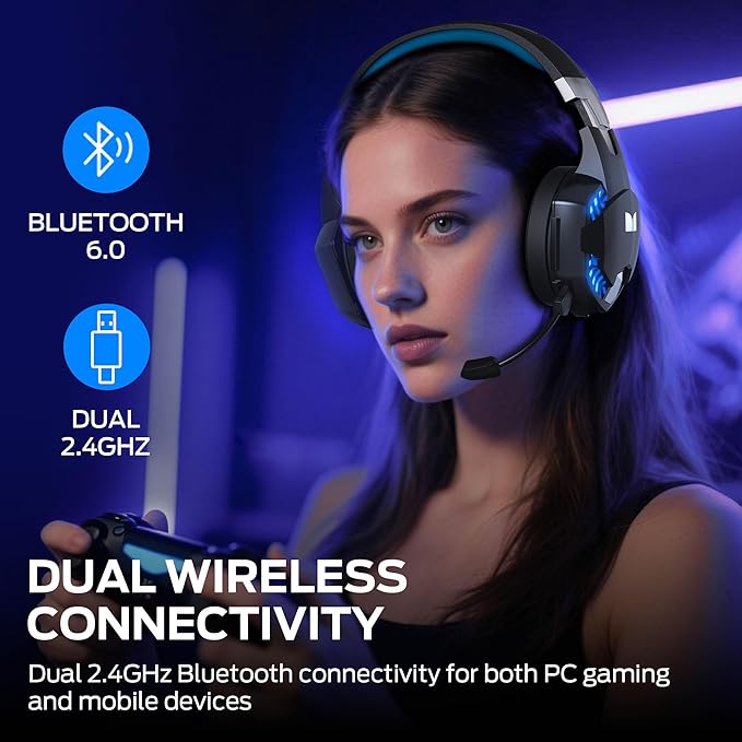 Monster Mission 300 Wireless Gaming Headset, 2.4GHz/Bluetooth Headphones,Low Latency, Stereo, Audio Location Recognition, 48H Battery Life, Suitable for PS5, PC, PS4 and Other Gaming Devices