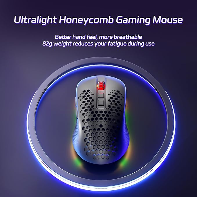 Redragon M694 Wireless Gaming Mouse with Honeycomb Shell, 7200DPI Tri-Mode Ultralight Gaming Mouse Wireless, RGB, 7 Programmable Buttons, Long-Life Battery, Software Support Gamer Mouse for Pc, Mac