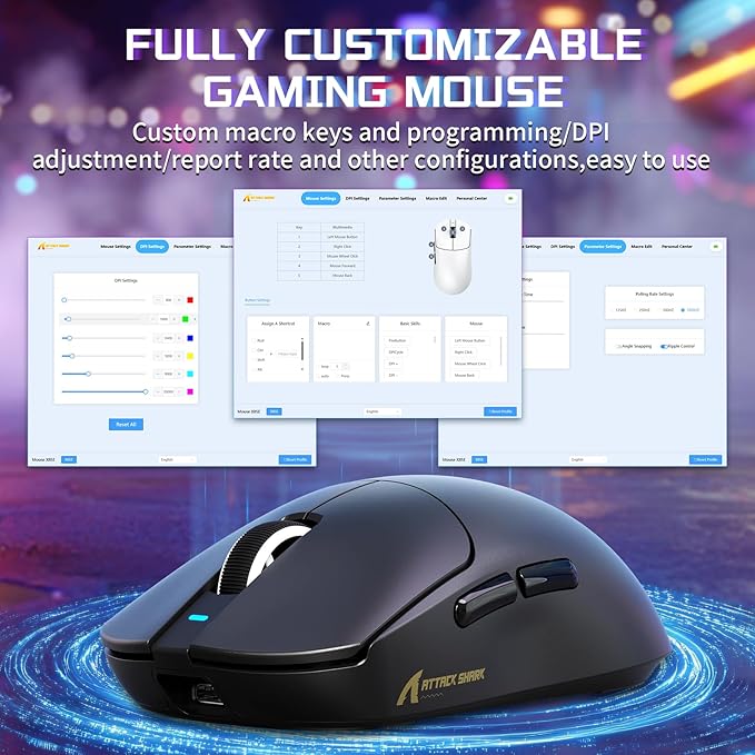 ATTACK SHARK X8SE Wireless Gaming Mouse,Adjustable 25K DPI PAW3311 Optical Sensor,Ergonomic 59g Lightweight,Triple Modes 2.4G/BT/USB-C Wired,500mAH Battery,5 Programmable Buttons for PC/Mac-Black
