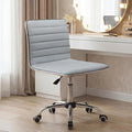 Furmax Vanity Office Desk Chair with Wheels, Armless Small Cute Leather Makeup Computer Task Chair Adjustable Height 360° Swivel (Light Grey)