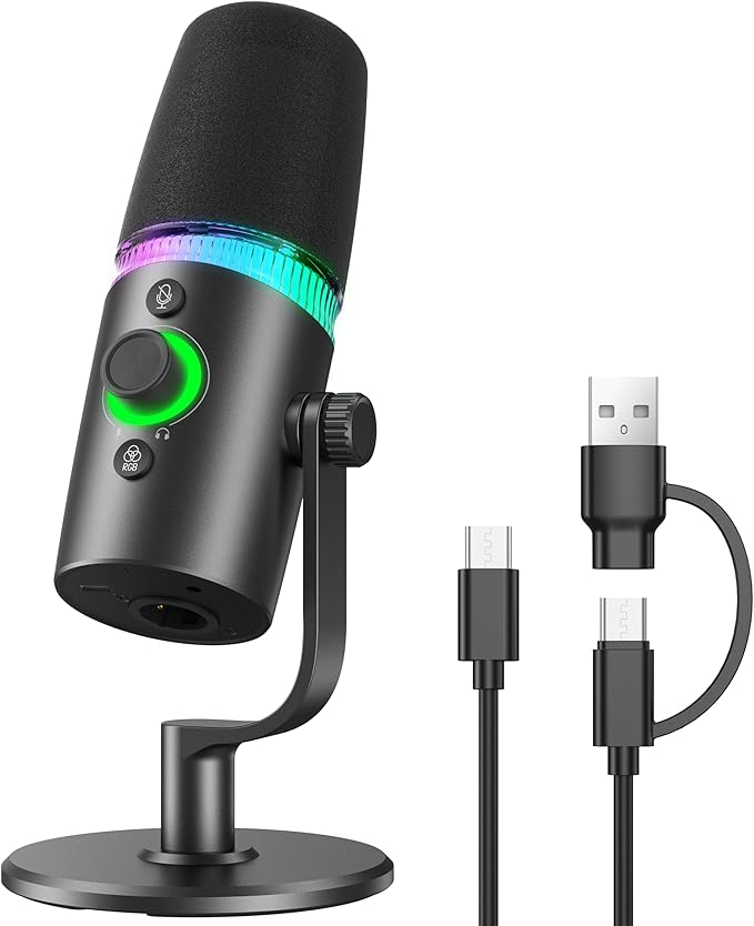 XLR & USB-C Dynamic Microphone for Podcast Recording, 96kHz/24-bit Studio Grade Gaming Mic for PC, Streaming, YouTube & Singing, Professional Vocal Microphone