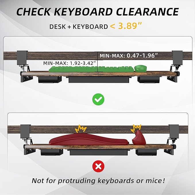 ETHU Keyboard Tray Under Desk, Pull Out Keyboard & Mouse Tray with C-clamp, Ergonomic Desk Keyboard Tray Slide Out, Pull Out Platform Drawer for Home and Office(Wood)