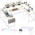 Jojoka U-Shaped Computer Desk with Power Outlets & RGB LED Lights - Reversible l-Shaped Office Desk, Full Monitor Stand, Modern Home Office Workstation, 600lbs Capacity 79",Game Desk, Multiple Colors