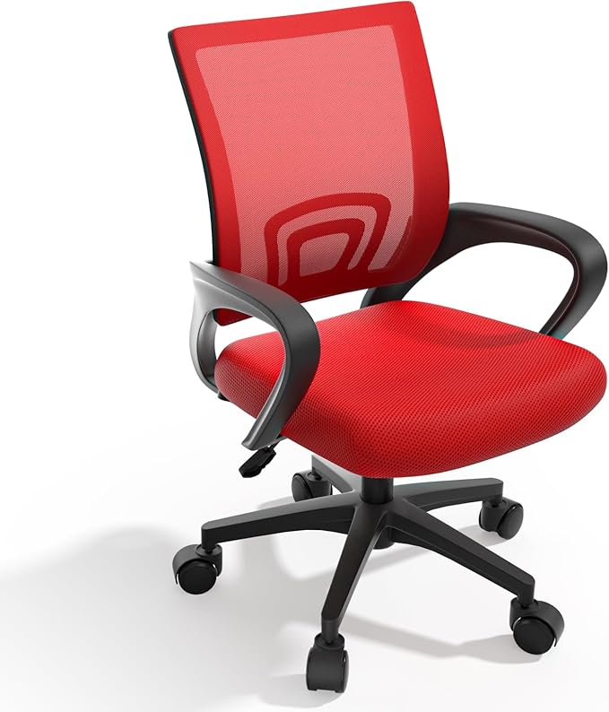Magshion Office Chair, Ergonomic Mid-Back Mesh Desk Chair, Rolling Computer Chair with Lumbar Support & Comfy Armrests for for Gaming, Work, Study, 300 Lbs Capacity, Red