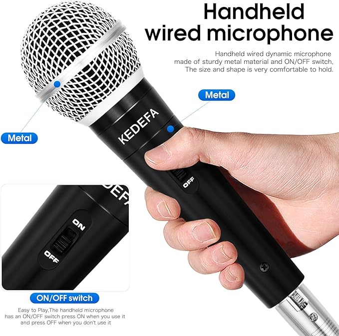 KM88 Handheld Wired Karaoke Microphone, Super Cardioid Dynamic Vocal Mic with 13.12ft Detachable XLR Audio Cable and ON/Off Switch, for Karaoke Singing Machine, Speaker