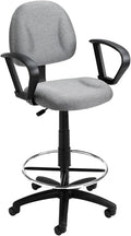 Benzara Jea Drafting Stool Chair, Loop Arms, Gray Tweed, Round Footring