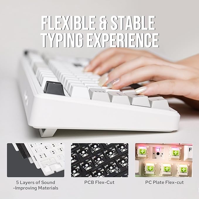 EPOMAKER x Aula F99 Wireless Mechanical Keyboard, Hot Swappable Gasket Custom Gaming Keyboard with Five-Layer Padding, BT/2.4GHz/USB-C, 8000mAh Battery (White Grey, Reaper Switch)