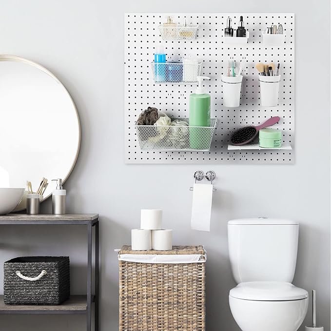 Sieral 6 Pieces Pegboard Baskets Wall Mount Wire Peg Board Baskets 3 Sizes Pegboard Accessories Slatwall Bins Basket Home Garage Hanging Organizer for Tools and Craft(White)
