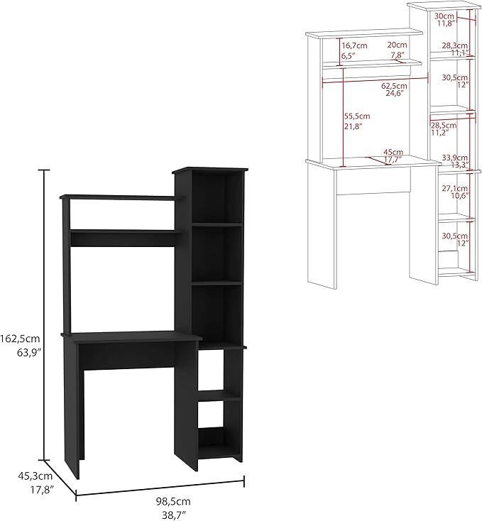 espidoo Office Desk & Chair Set with Bookshelf: Modern Wooden Desk with Storage & Rolling Chair - Home Office Furniture for Small Spaces & Remote Workers