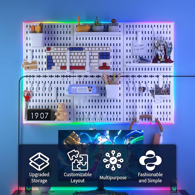 SHGJ&SOFT Peg Board Wall Organizer Panels, 50pcs - Includes 6 White Pegboards & Accessories, Plastic Pegboard for Home，Office, Craft Room, Gaming Setup, 24″×24″, Wall Mount Display Pegboard Panel Kits
