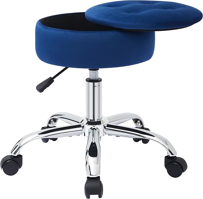 Gitrah Vanity Chair with Wheels Adjustable Vanity Stool with Storage Swivel Vanity Stool for Vanity Rolling Makeup Chair Blue
