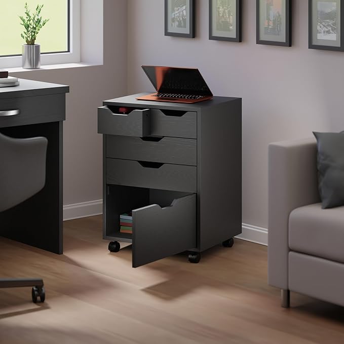 Winsome Halifax Mobile Storage Cabinet with 5 Drawers in Black, Stylish & Functional Home Storage Cabinet for Filing, Kitchen Organization, Moveable Furniture for Office, Dorms, Apartments
