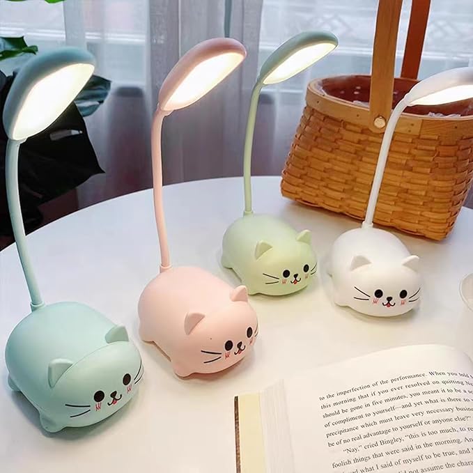 Neioaas LED Desk Lamp for Kids, Cute Cat Lamp USB Rechargeable Reading Light,Portable LED Table Light, Flexible Gooseneck Eye-Care Cartoons Small Desk Lamp Girls Gifts (Green)