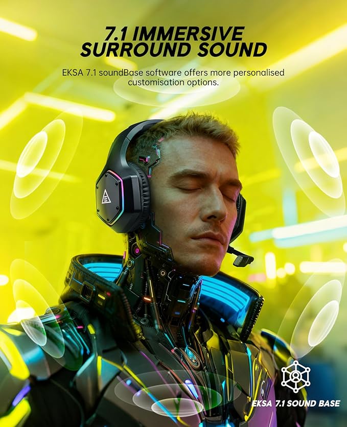 EKSA 2.4GHz Wireless Gaming Headset for PS5,PS4,PC,Switch,Mobile,Mac, Bluetooth Gaming Headphones with ENC Microphone, RGB, 20ms Latency, 120H Battery, 7.1 Surround Sound Headset, 3.5mm Audio Cable