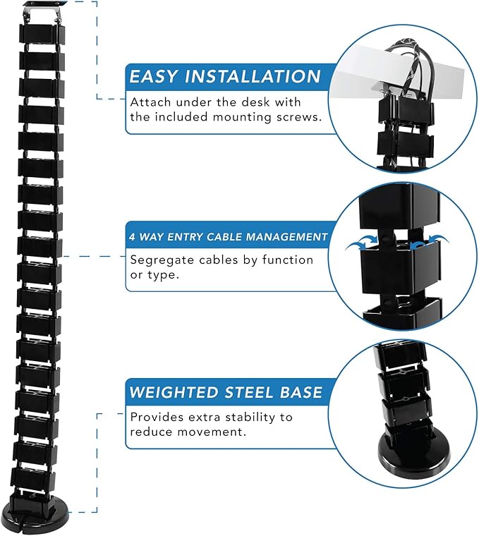 Mount-It! Cable Management Spine, Desk Cord Organizer Vertebrae, Keeps Power and AV Cords Safe and Organized, 50 Inch Long Modular Wire Management Tray, Black