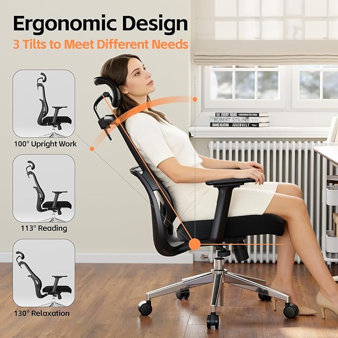 Ergonomic Office Chair, Home Office Desk Chairs, 3D Lumbar Support High Back Desk Chair, Comfortable Computer & Gaming Chair for Office & Home - Black