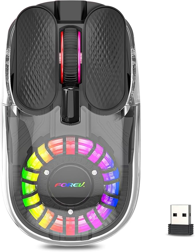 Wireless Bluetooth Mouse, Transparent BT+2.4G Dual-Mode Gaming Mouse with Magnetic Top Cover, Rechargeable RGB Backlit Computer Mouse for Laptop, PC, MacBook, iPad (Black)