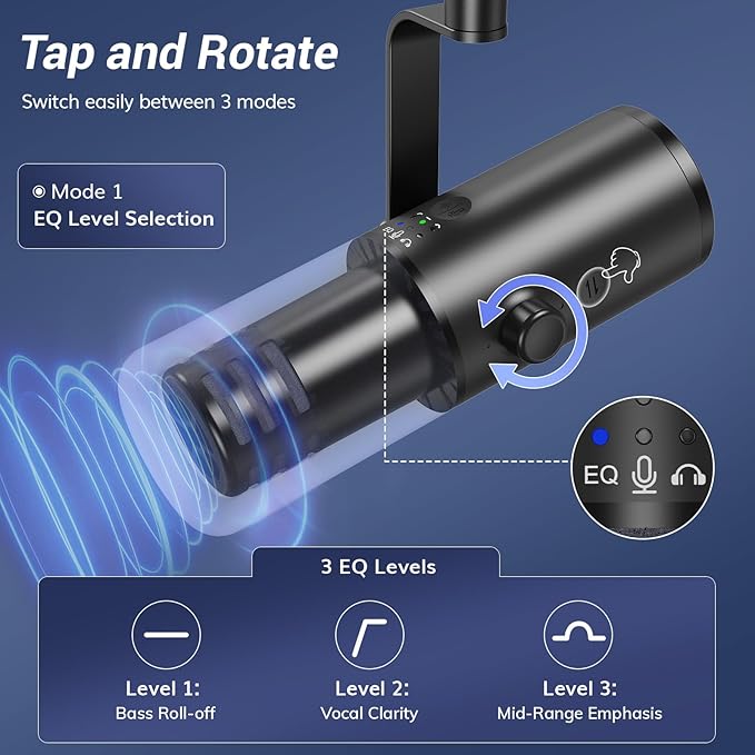 TONOR Dynamic Podcast Microphone for Studio, Cardioid XLR/USB Mic, AI Noise Cancellation, Tap Mute, 3.5mm Headphone Jack for Monitoring, Volume Control, Microfono with Boom Arm, Black, TD510 AIR H+