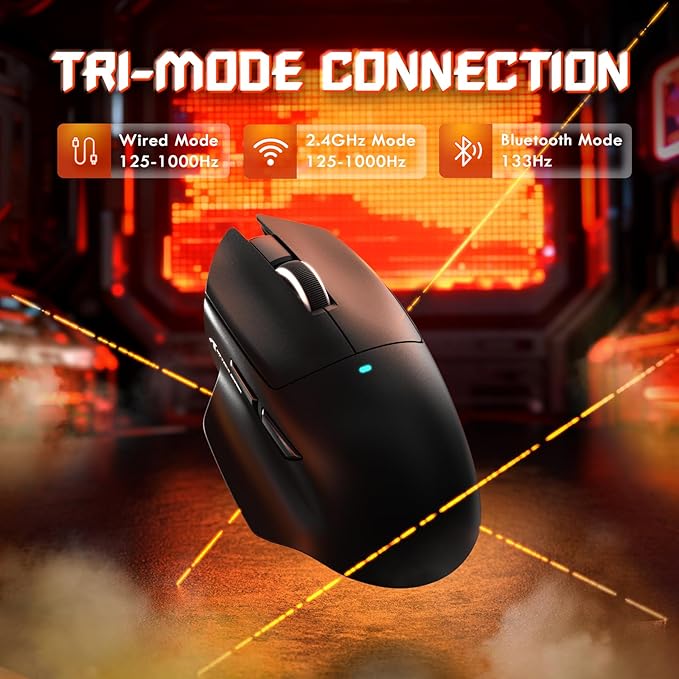 MAMBASNAKE×Attack Shark V6 65g Lightweight RGB Gaming Mouse with Magnetic Charging Dock, BT/2.4G Wireless/Wired 1K Polling Rate, 25K DPI, Programmable Mice for PC/Mac/Laptop(Black)