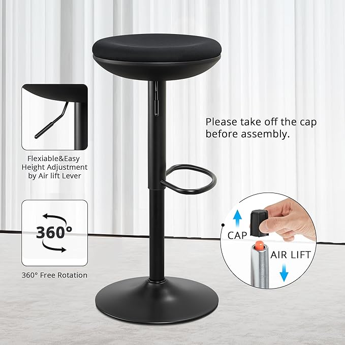 IWMH Standing Desk Stool, Ergonomic Adjustable High Wobble Stool, Round Seat 360° Swivel Standing Desk Office Chair Without Backrest for Bedroom, Kitchen, Living Room (Black)