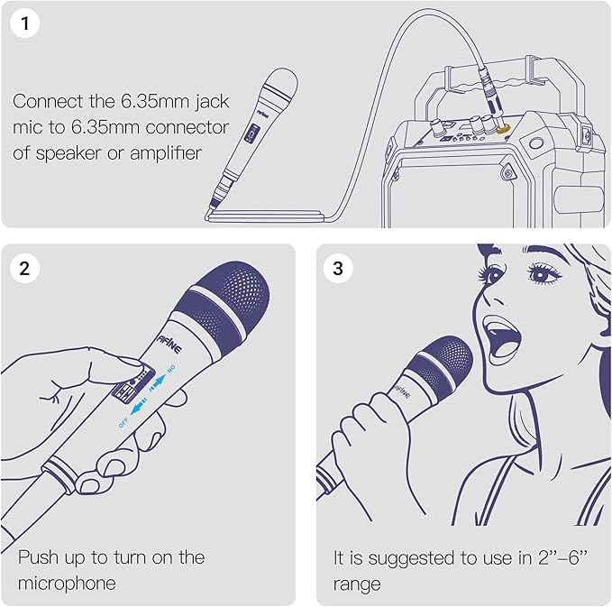 Fifine Karaoke Microphone, Dynamic Vocal Microphone for Speaker, 6.35MM Wired Handheld Mic with On and Off Switch and 14.8ft Detachable Cable-K6