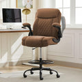 MAHOMICO Drafting Chair for Standing Desk – Tall Office Chair with Adjustable Height & Foot Ring, Flip-Up Arms, Lumbar Support – Comfortable Fabric Seat, Ideal Home Desk Chair