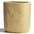 Beige Ceramic Tulips Small Bathroom Trash Can 2.6 Gal (10 Liter) - Heavy & Decorative Garbage Bin for Bathroom, Kitchen, Office, Bedroom & Living Room Corner