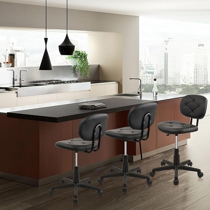 KLASIKA Rolling Stool Chair with Backrest Leather Swivel Salon Spa Stools, Adjustable Height Work Garage Chairs for Home Bar Desk Computer, 2PK
