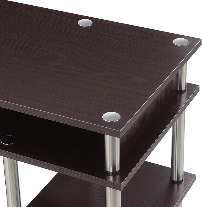 Convenience Concepts Designs2Go No Tools Desk Home Office Desk with Shelves, Corner Shelf Vanity Desk Computer Desk Nail Table for Nail Tech - 47.25" L x 15.75" W x 30" H, Espresso