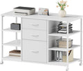 YeTom Mobile File Cabinet,Lateral Filing Cabinet with 3 Fabric Drawers,Rolling Printer Stand with 4 Open Storage Shelf for Home Office, White