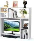 Modern Wooden Desktop Bookshelf Hutch, White Desk Organizer with 7 Shelves for Computer Desk, Vertical Storage for Small Desks, Home Office, Dorm