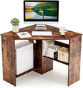 COSTWAY Corner Computer Desk, Space-Saving Triangular Writing Desk w/ 2 Storage Shelves & 2 Cable Holes, Multi-Functional Console Table for Small Space in Home Office, Living Room, Bedroom (Coffee)