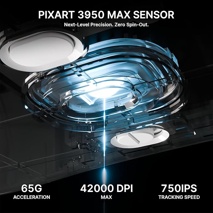 ATTACK SHARK V8 8K Wireless Gaming Mouse Whit 42000 DPI-PAW3950 MAX Sensor-59g Lightweight-Nordic54L15 MCU-400h Battery Life, Triple Modes,Gaming Accessories for PC/Laptop/Mac (White)