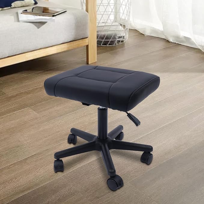 Foot Stool Adjustable,Office Ottoman Under Desk,Leg Rest Ottoman with 360° Swivel Rolling Wheels,Multi-Use Stool for Gaming Chair,Home,Office