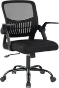 DUMOS Home Office Computer Chair - Ergonomic Mid Back Desk with Lumbar Support and Rocking Mode, Height Adjustable with Flip-up Armrest, for Conference Meeting Room, 360° Swivel, Adults, Black